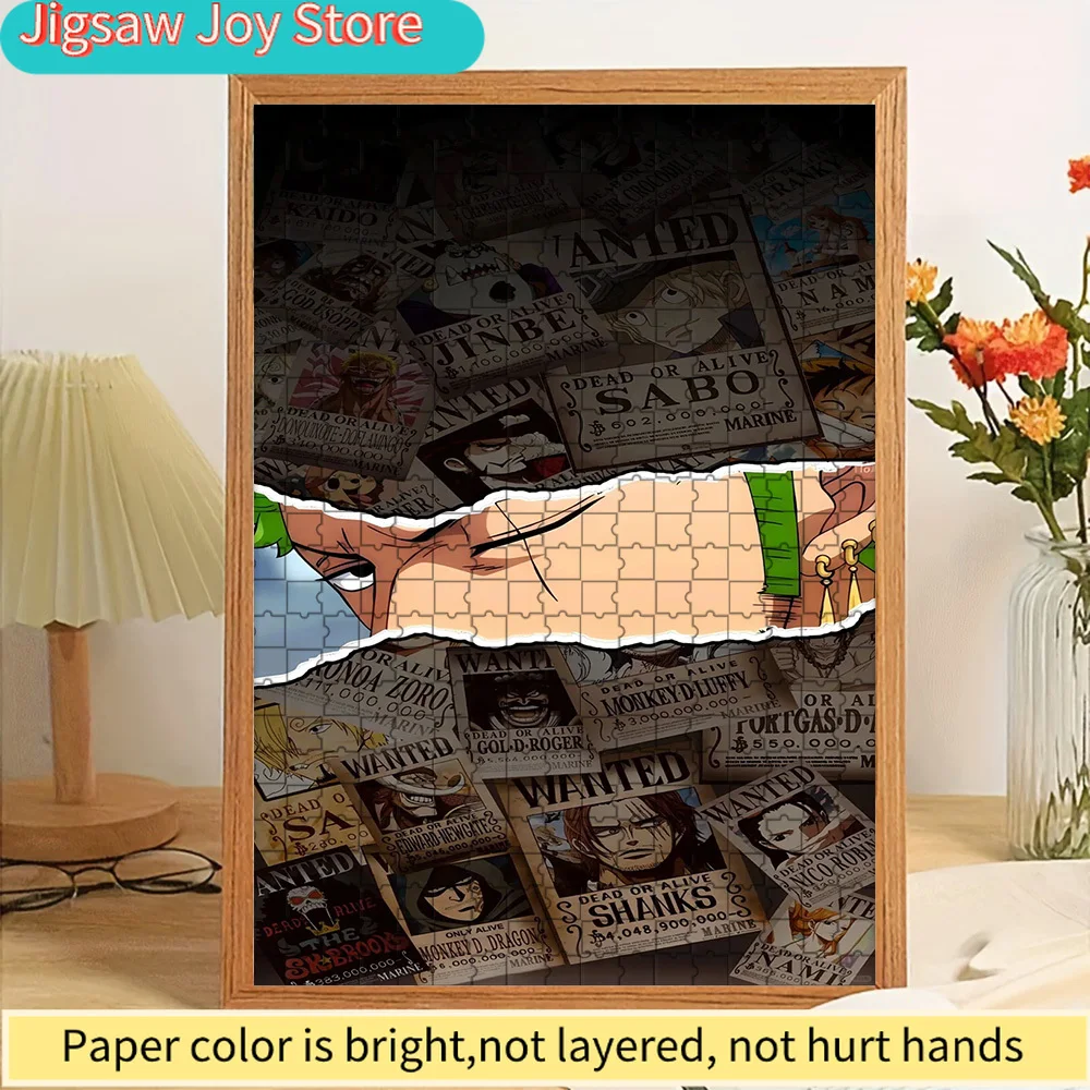 

One Piece Roronoa Zoro Green Hair Scarred Eye Wanted Posters Collage Torn Paper Effect Art Paper Jigsaw Puzzle, Swordsman Charac
