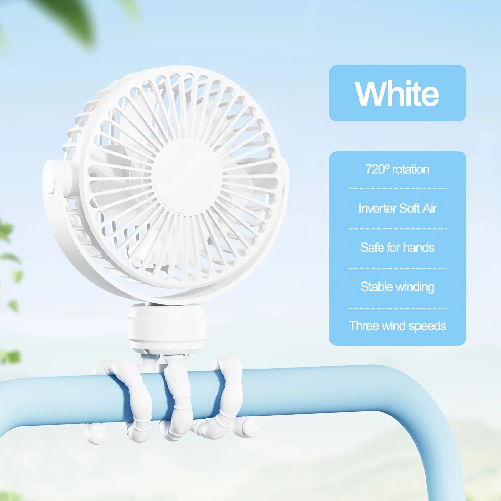 Portable Flexible Tripod Mini Fan 3-Speed Rechargeable Stroller Fan with 360° Rotation Hands-Free Personal Cooling Fan for Baby image 6