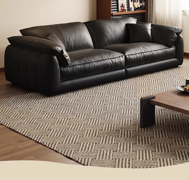 

Leather retro sofa, living room, office light luxury high-end black small apartment