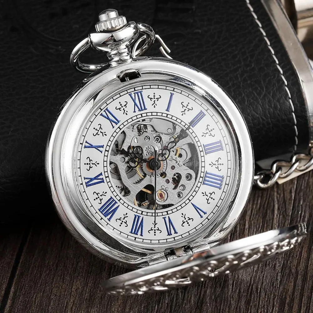 Sun Flower Hollow Design Mechanical Pocket Watch Vintage Steampunk Circel Dial Engraved Fob Hand Wind Steampunk Male Gifts Clock