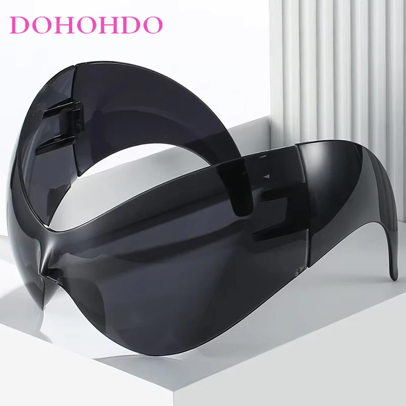

DOHOHDO Personalized Cat Eye Alien Oversized Sports Y2k Sunglasses Women 2000's Wrap Around Shield Goggle Men Brand Sun Glasses