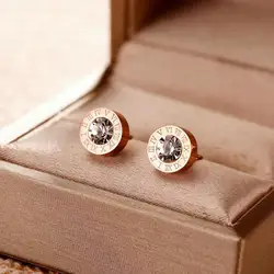 UILZ Roman Numerals Delicate Rhinestone Decor Stud Earrings For Women Classic Simple Shiny Crystal Daily Jewellery Gift