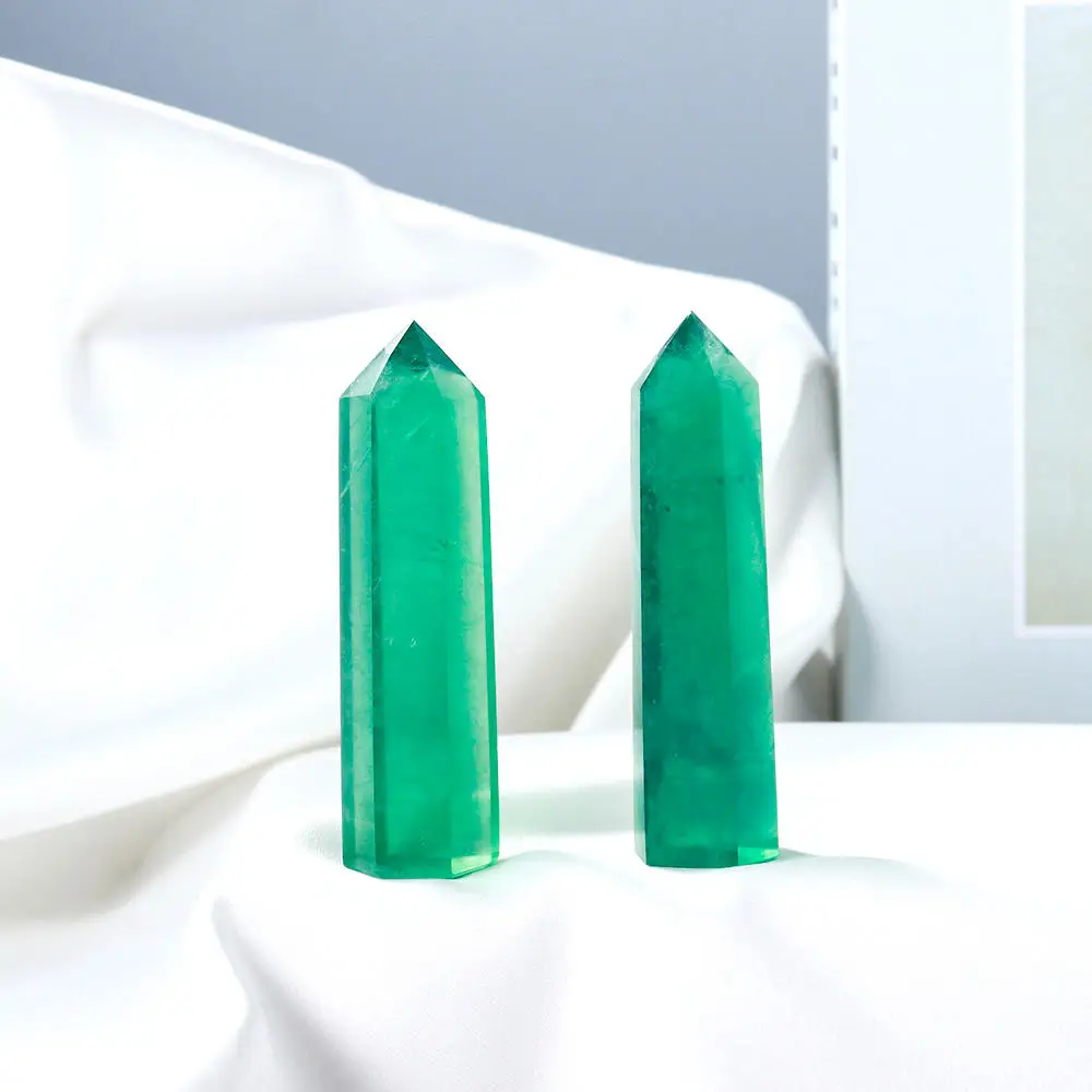 Polished Crafts Green Fluorite Crystal Point Wand 7cm-8cm for Decoration 2PC