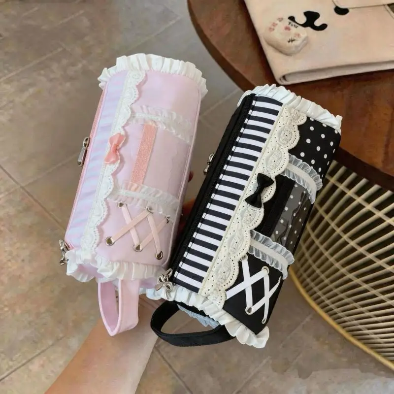 Girl Cute Lace Pencil Case Student Large Capacity Desktop Storage Stationery Pen Bag Cute Girl Makeup Bag Gift