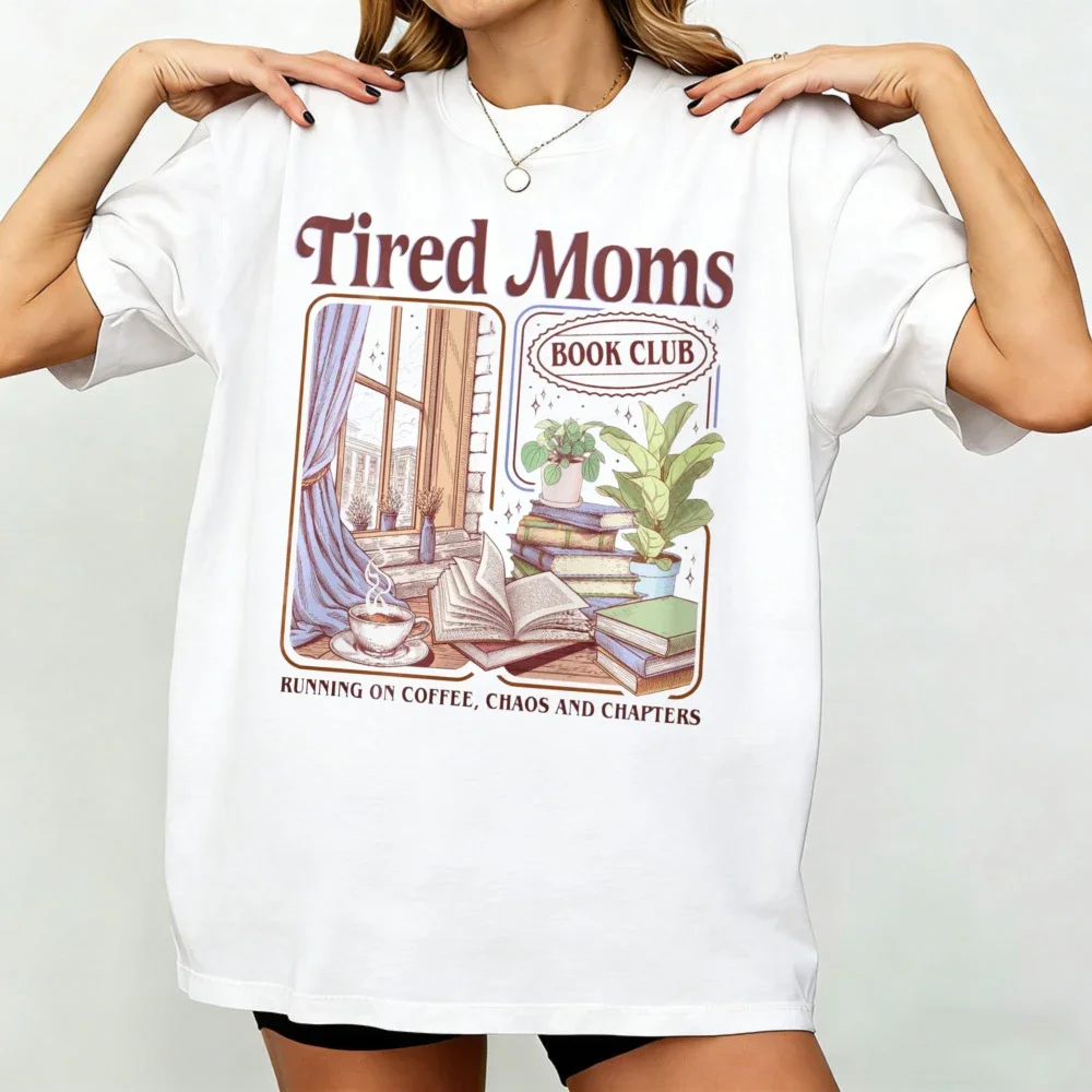 Funny Tired Mom Book Club Shirt Bookish Mother’s Day TShirt Running on Coffee Chaos One More Chapter Tees Casual Clothes