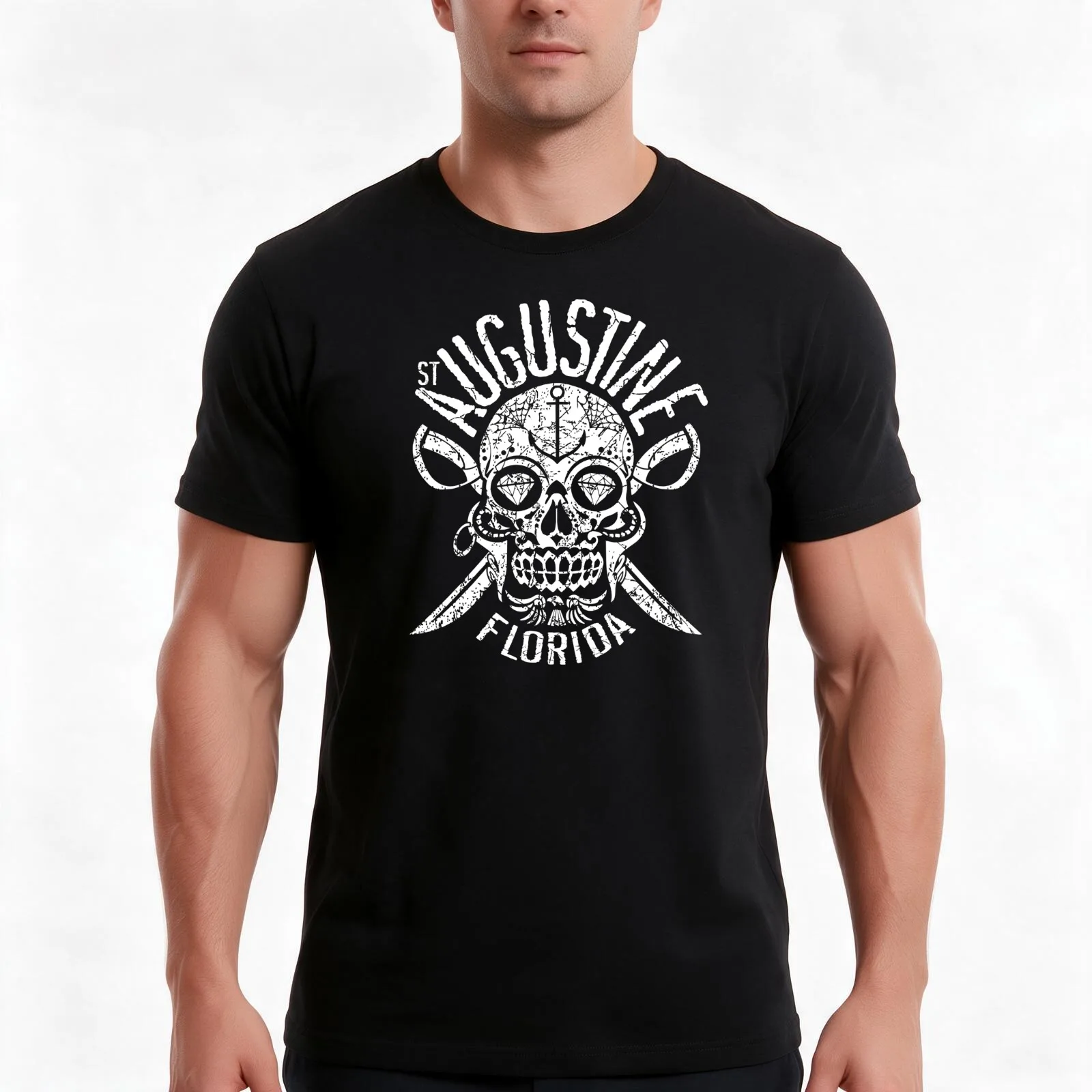 St. Augustine Florida, Sugar Skull and Daggers, Halloween Pirate T-Shirt, Summer Casual Cotton Tee, Oversized Streetwear Tops