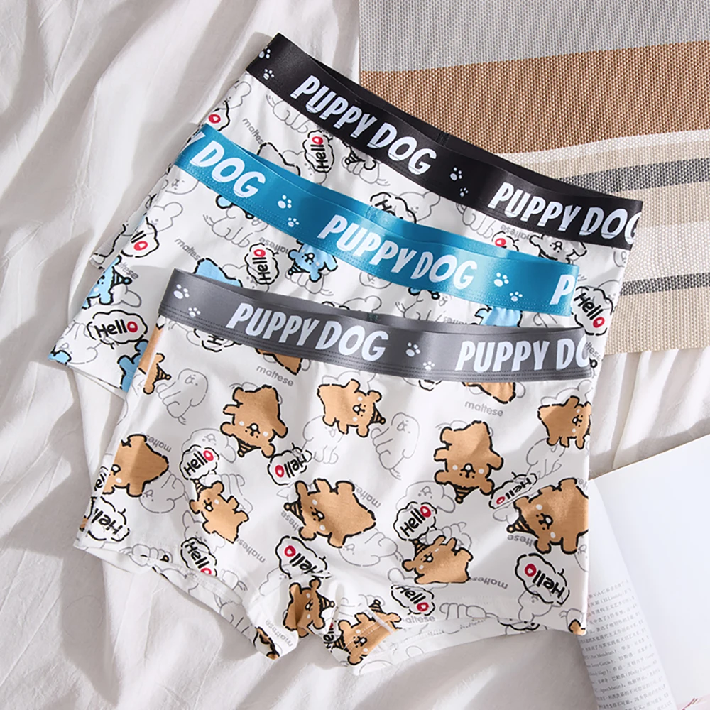 1/3PCS 95% Cotton Cartoon Puppy Dog Women's Panties Antibacterial Breathable Crotch Safety Lingerie Soft High Stretch Underwear