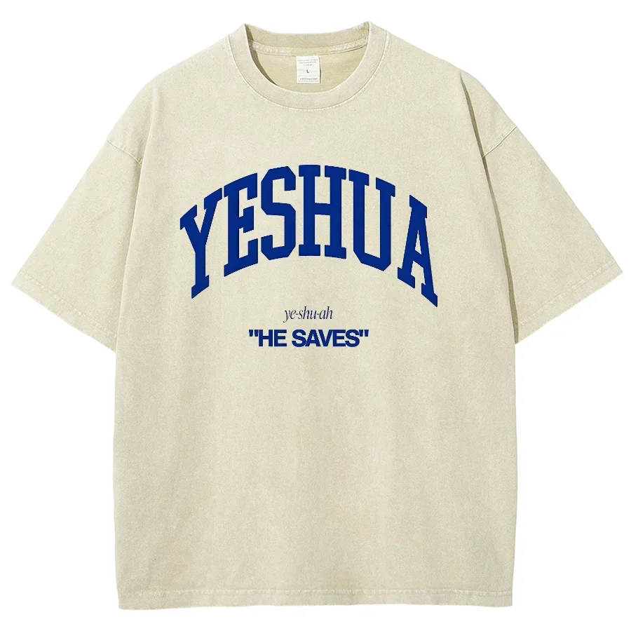 YESHUA Y2K تي شيرت بأكمام قصيرة مغسول، مطبوع إبداعي للجنسين كبير الحجم ملابس الشارع الشهير موضة جديدة ملابس علوية غير رسمية مقاس كبير