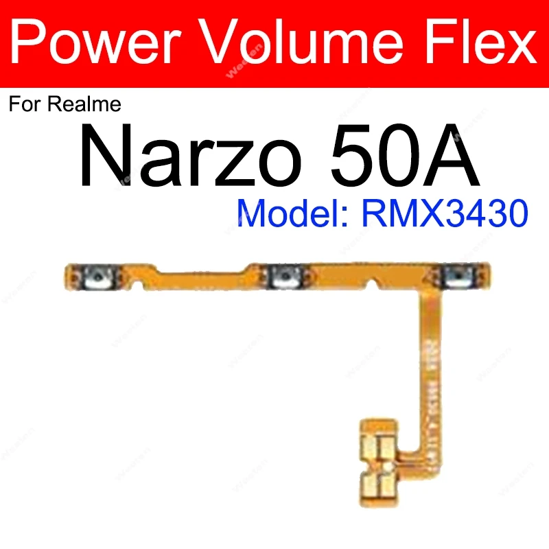 For Realme Narzo 50 60 Pro 50i 50A Prime Narzo 60X On OFF Power Volume Buttons Side Keys Replacement Flex Cable