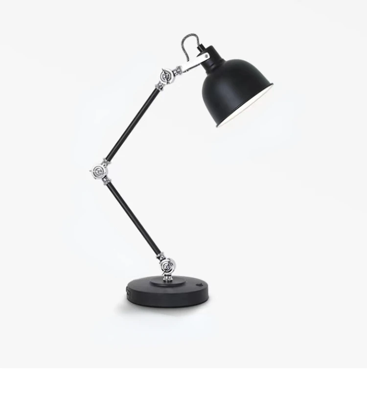 Lampada da scrivania in metallo grigio nero nordico lampada da lettura per camera da letto retrattile e girevole lampada da tavolo minimalista per ufficio braccio meccanico