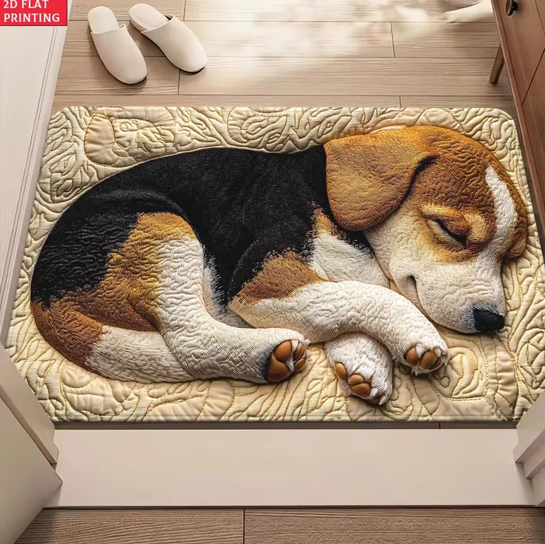 1pc Cute Sleeping Beagle Floor Mat Warm Home Decoration Soft and Comfortable Foot Feel Printed Design Durable Entrance Carpet