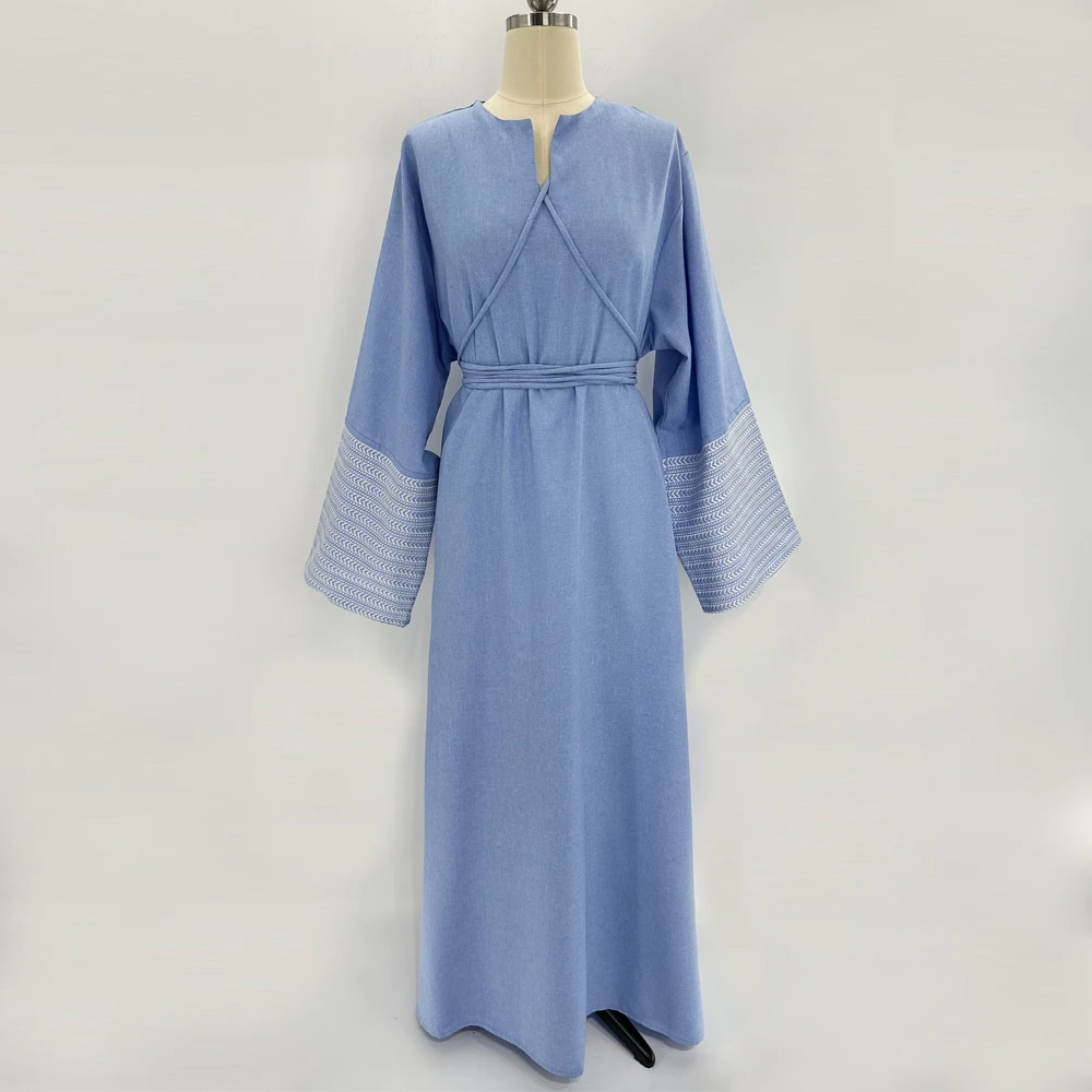 2024 Nieuwe Linnen Borduurwerk Palestine Kufiyah Bescheiden Abaya Eenvoudige Gesloten Abaya Vrouwen Moslim Ramadan Dubai Arab Kaftan Gewaden