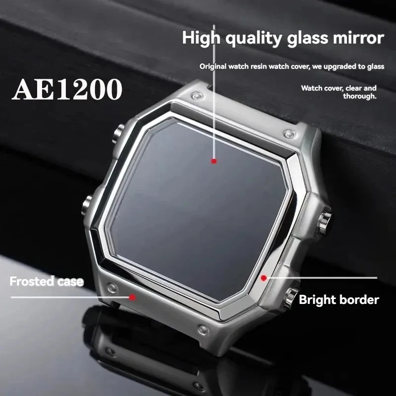 For Casio AE1200 AE-1200 AE-1200WH AE-1300 Modified Stainless Steel Case Silicone Rubber Watch Strap 18mm Bracelet Metal Bezel