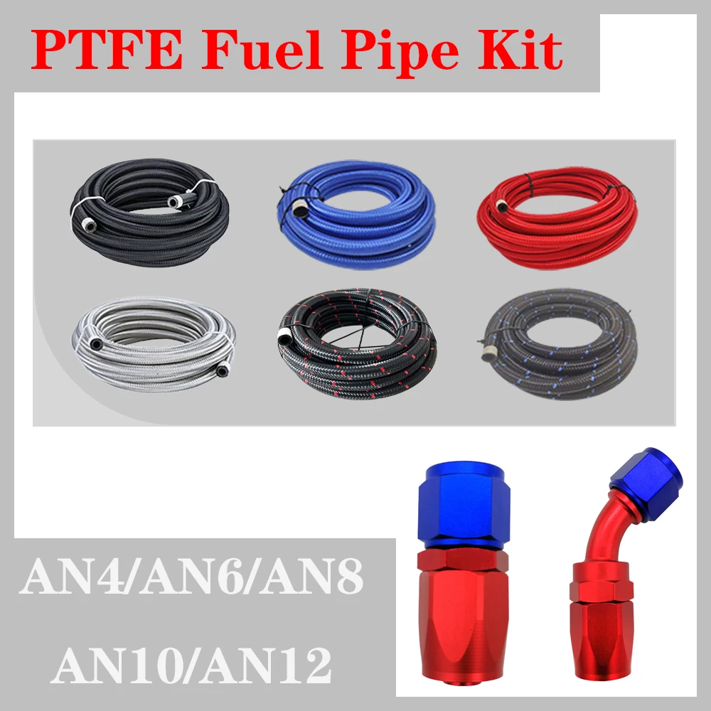 

6 colors AN4~AN20 Universal CPE 1-10MNylon Braided Fuel Hose End 0+45 Degree Fuel Hose Fitting Adapter Kit Blue Red