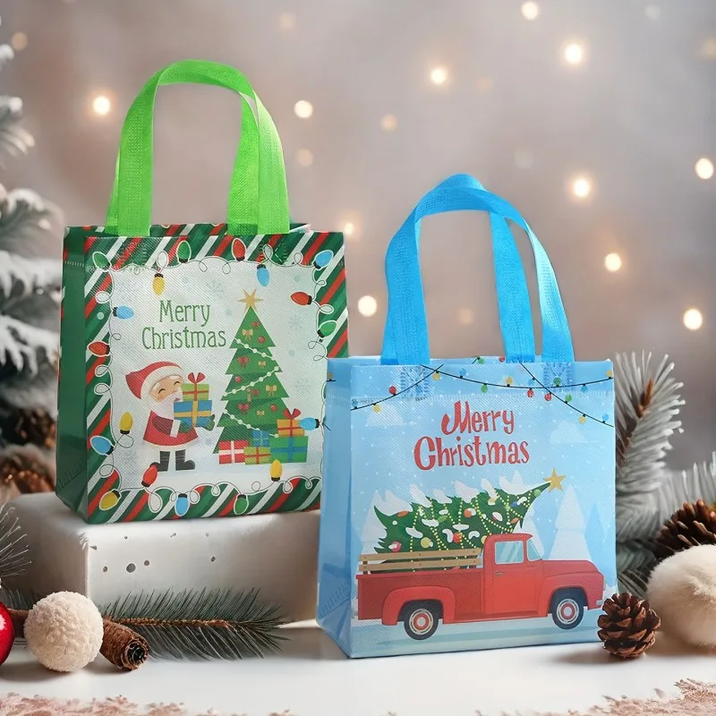 

Christmas Handbag Non-woven Gifts Bag Storage Bag Cartoon Santa Claus Snowman Print Folding Tote Bag Party Supplies Wholesale