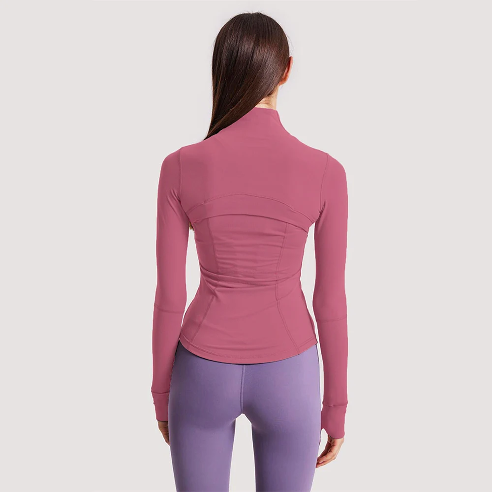 Chaqueta de Yoga, top deportivo, cuello levantado, cremallera, correr largo, entrenamiento, fitness, ajuste Delgado, mangas largas, primavera y