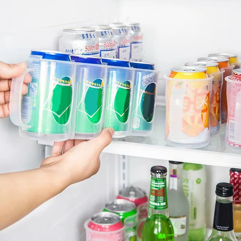 Stackable Refrigerator Can Organizer 4 Grids Transparent Beverage Storage Box with Handle Beer Soda Can Rack Fridge Storage