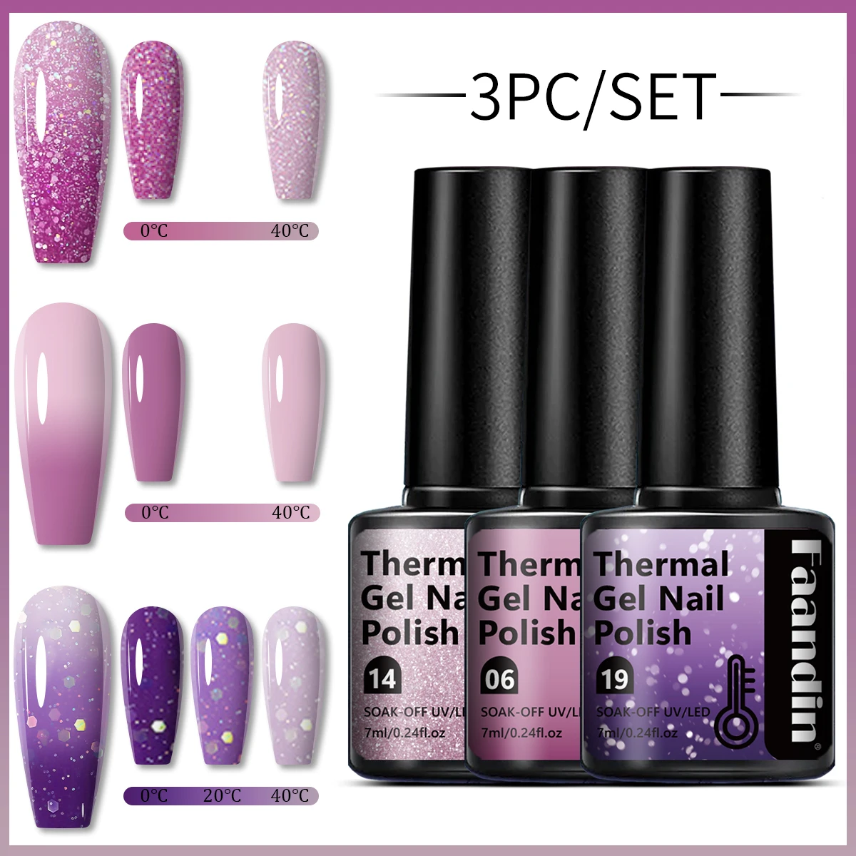 Faandin 3 قطع/مجموعة 7 مل * 3 قطع، تأثير الطلاء السميك أفضل عند تغيير درجة الحرارة، عصرية وملونة، مجموعة طلاء أظافر جل متغيرة درجة الحرارة، هدية مثالية، قوية وطويلة الأمد، سهلة الاستخدام، جل طلاء الأظافر للحفلات الراقصة، منتج أساسي لصالونات الأظافر #5