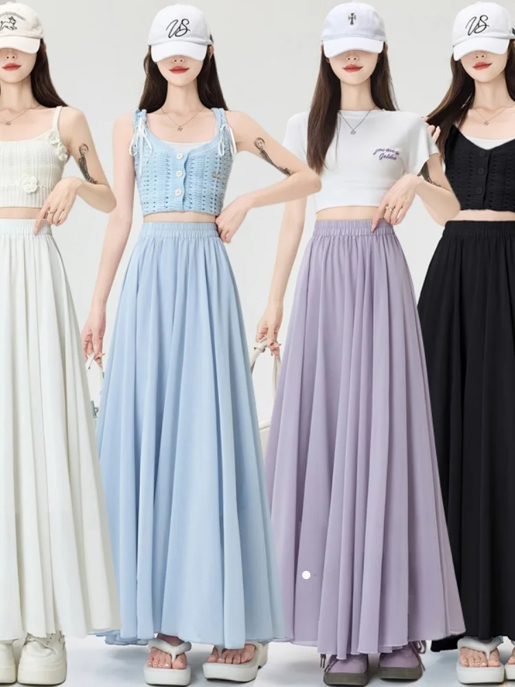 

Белая шелковая шифоновая юбка Ter Ne Dr, женская юбка с высокой талией, весна-осень, новая плиссированная длинная юбка Ci Commute