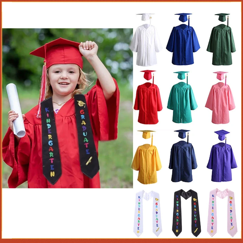 91-138cm Children Graduation Costume Kindergarten Bachelor Gown Academinc Uniform Boy Gilr Photography Performance Robe Cap Set