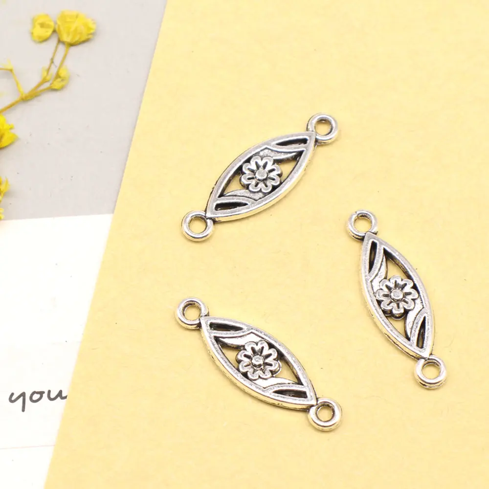 

10pcs 8x24mm Flowers Connector Pendant Diy Craft Jewelry Making Supplies Antique Silver Color