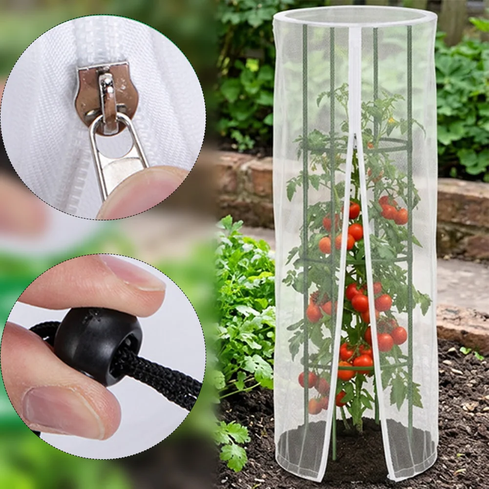 1/2/4pcs Garden Bird Netting Cover For Round Tomato Cage Plant Cage Garden Net Cover With Zipper For Vertical Climbing Plants