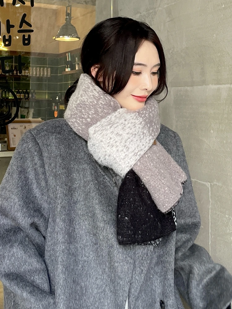 Cashmere scarf women's winter double-sided velvet thickened warm contrasting scarf Korean version atmosphere neck shawl