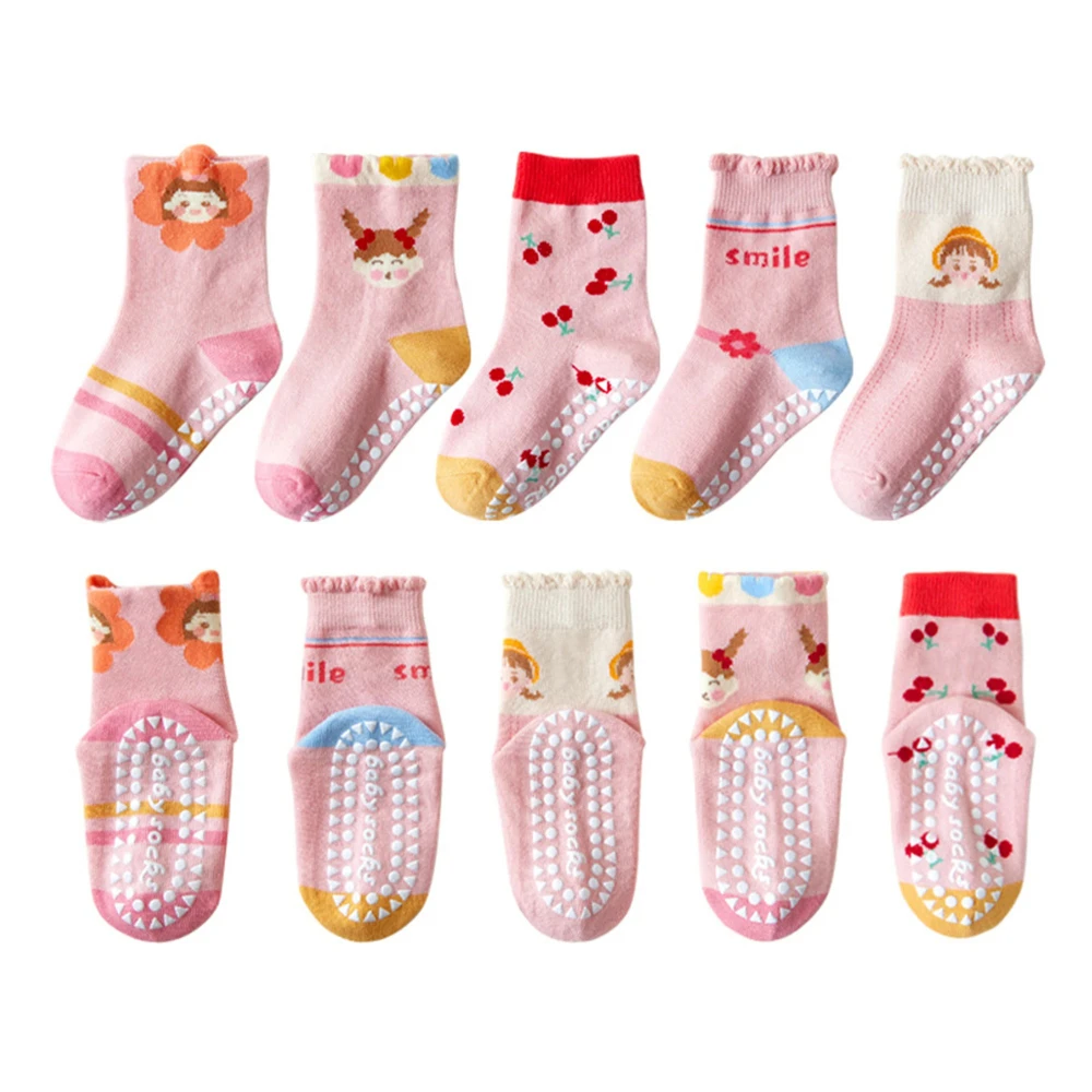 5 Pairs Baby Socks Newborn Baby Boy Girls 0-12 Years Kids Soft Cotton Cartoon Non-slip Floor Socks Children's Socks for Girls