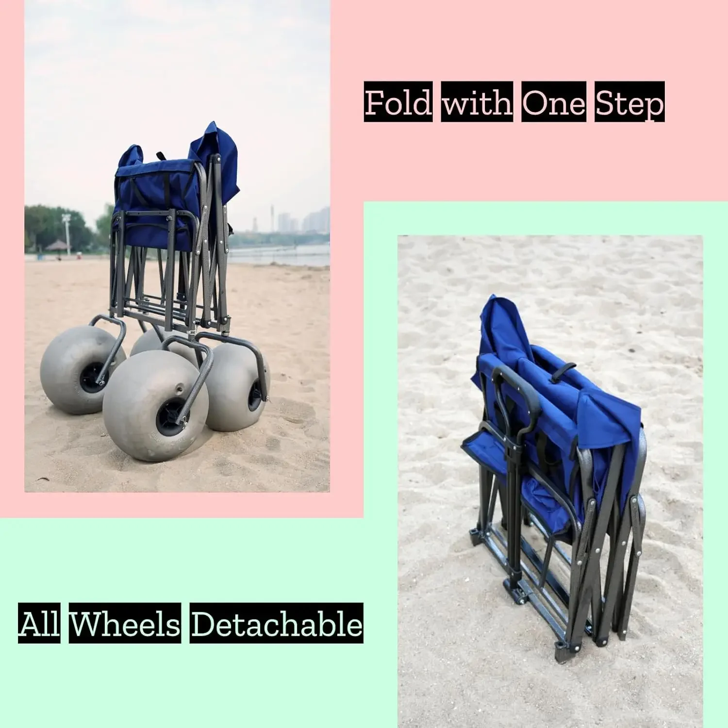 

[Limited Time Offer, Buy Now!]Beach Cart with 13" Balloon Wheels, Collapsible Beach Wagon with Big Wheels for Sand, Pump Include