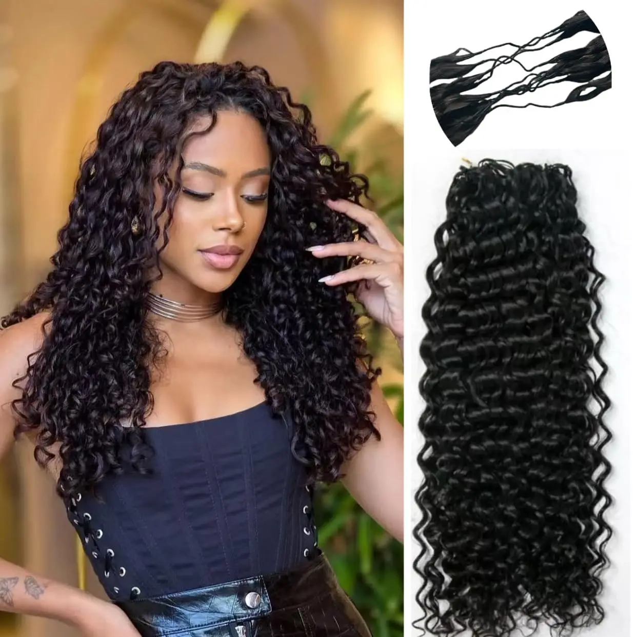 12A Small Spirals Curly Crochet  Feather Hair Extensions For Women Natural Black Deep Wave Braiding Hair With Invisible Knot