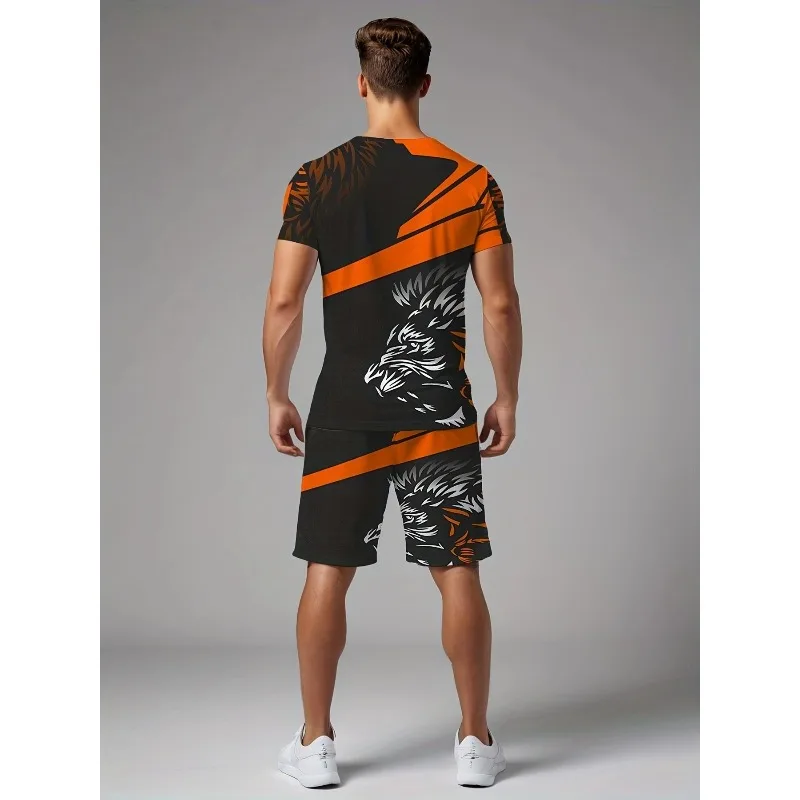 2025 Short Sleeved Shorts Set Summer Essential Creative Retro Men's Fashion New Trend Casual T-shirt 3D Digital Printing