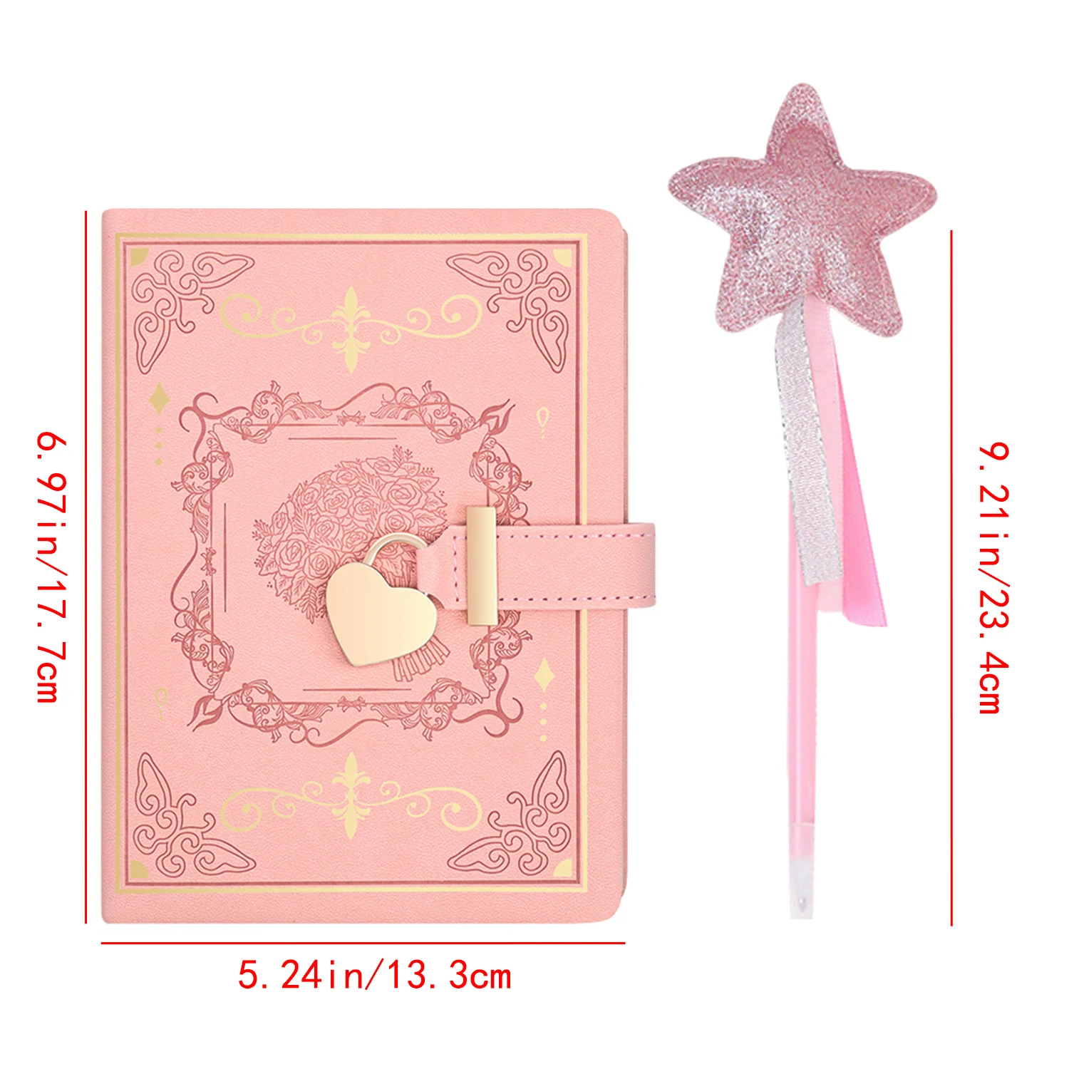 1SET Pink Secret Diary B6 Diary Book 288 Pages with Lock Memo Notebook Dirt-proof PU Leather Word Book