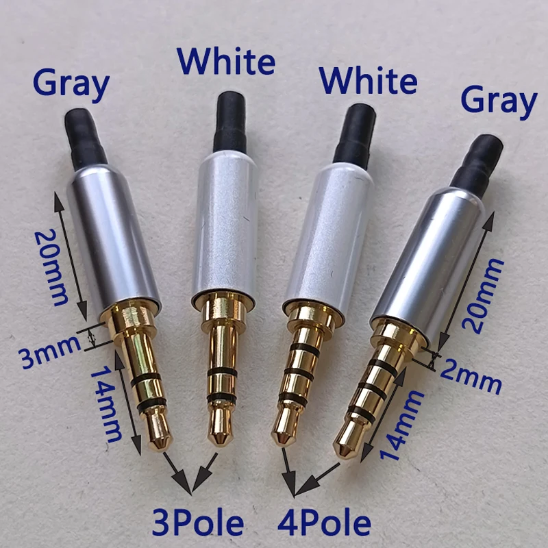 1/3/5 Sets Gold-Plated 3.5mm Stereo Headphone Plug 3 Pole / 4 Pole TRS TRRS Audio Jack Connector for DIY Headphone Repair