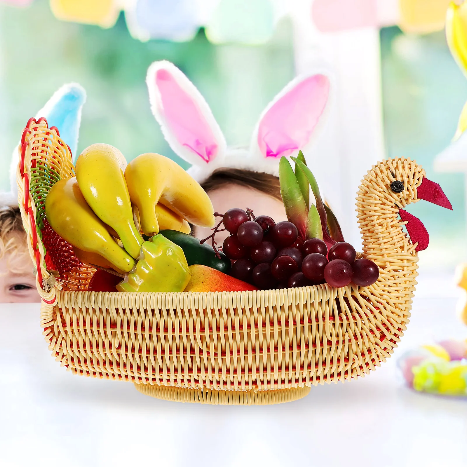 

Turkey Shaped Basket 40x20x10cm Imitation Rattan Storage Kitchen Countertop Fruit Holder For Kitchen Countertop Snack Holder