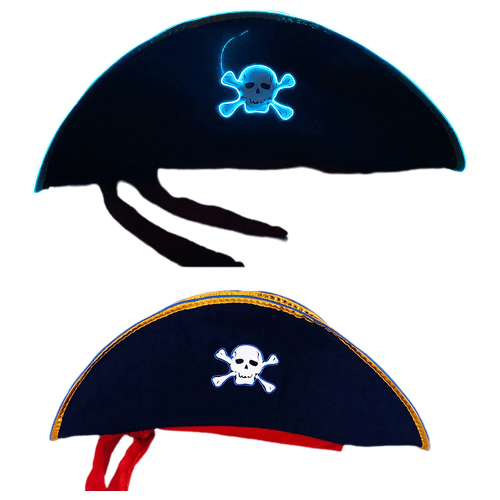 Volwassenen kinderen unisex oplichtende piraatpet met verlicht schedelontwerp voor Halloween make-up feestkostuum rekwisieten en prestaties