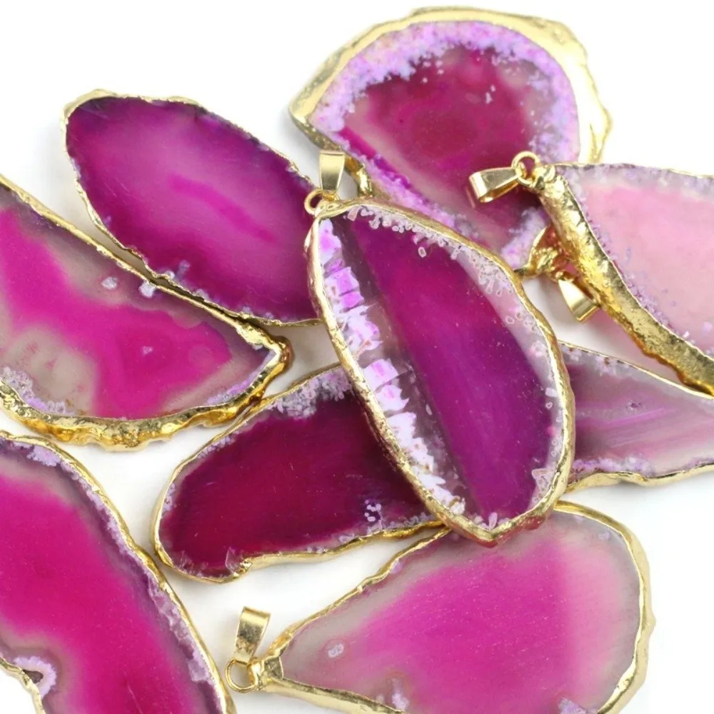 60*40mm Irregular Agate Geode Handmade Necklace Druzy Agate Pendant Plated Gold Edged DIY Jewelry Making Polished Crystal Slice
