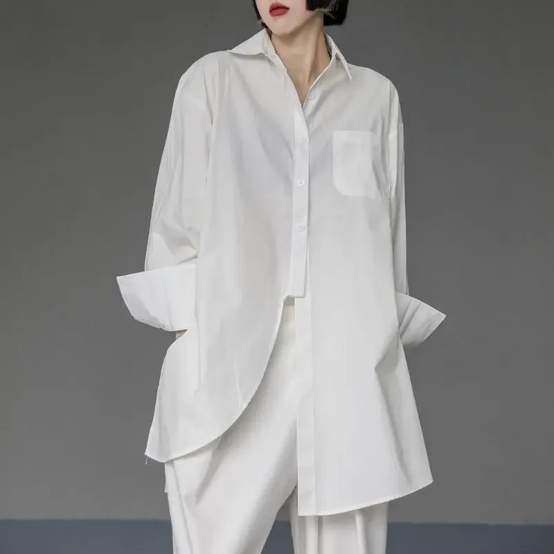 

Новые весенние повседневные топы, универсальная блузка нестандартной формы, модная однотонная асимметричная рубашка с лацканами, женская одежда 2025