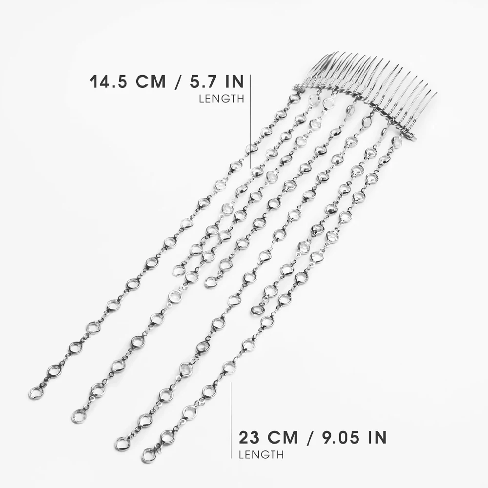 Round Crystal Bridal Tassel Hair Comb Dangling Head Accessories Elegant Hairpin Sparkling Boho Headpiece Chain Wedding for Women