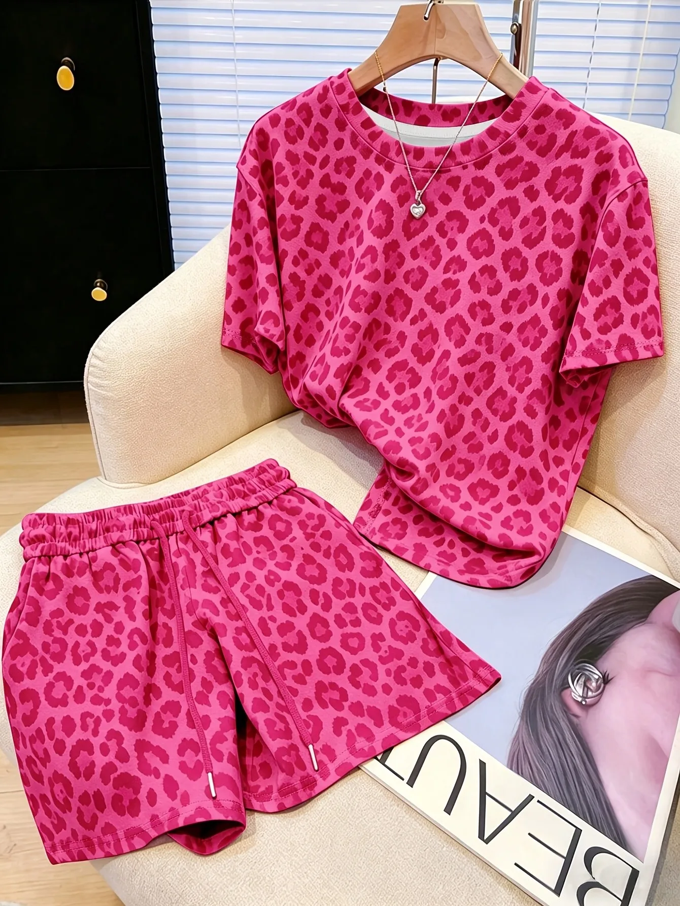 2026 Summer Women's Suit Fashion Sporty Comfortable Soft 3D Leopard Print Pattern Printed Casual Dress