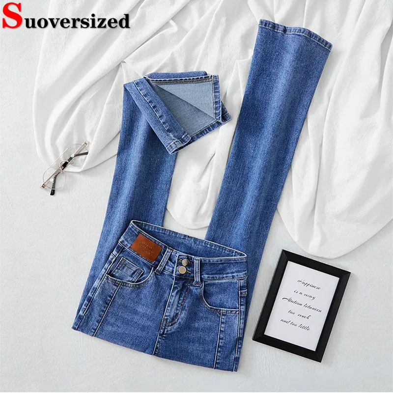 

Korean Vintage Split Skinny Flare Jeans Women High Waist Stretch Casual Boot Cut Denim Pants Solid Streetwear Slim Vaqueros New