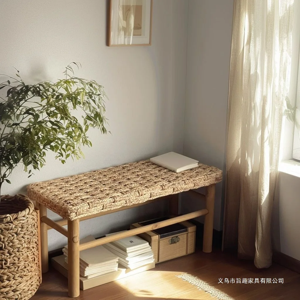 Solid wood rattan bench Household bench, entrance shoe change stool, bed and breakfast living room double bedside stool