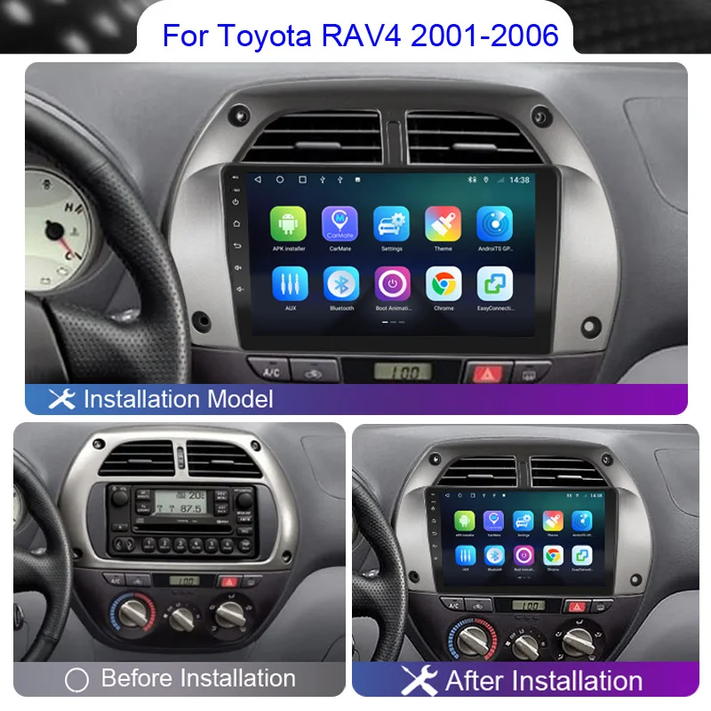 Roadwise 8+256 Android 12 Car Radio For Toyota RAV4 2001 2002 2003 2004 2005 2006 Multimedia 4G Wifi GPS DSP DVD 2 DIN Autoradio