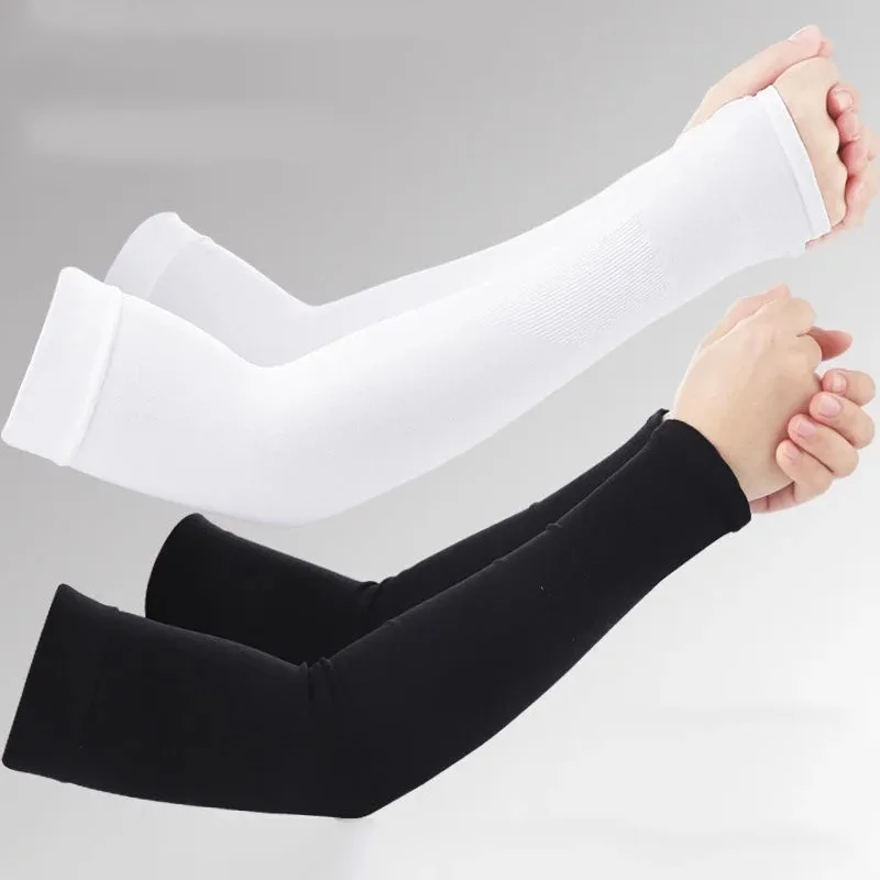 2pcs Outdoor Cycling Long Finger Ice Silk Cool Arm Sleeves Ice Silk Sleeves Breathable Quick Dry UV Sunscreen Cuff Accessories