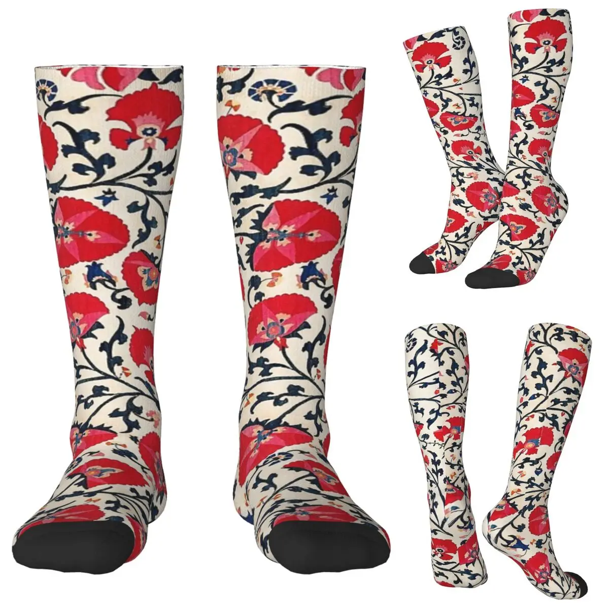 Shakhrisyabz Suzani Uzbekistan Floral Embroidery Print Socks Harajuku Stockings All Season Long Socks for Unisex Christmas Gifts