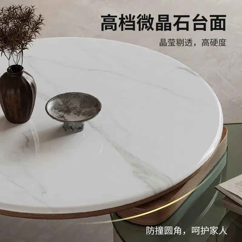 Meja kopi berputar multifungsi bulat batu mikrokristalin