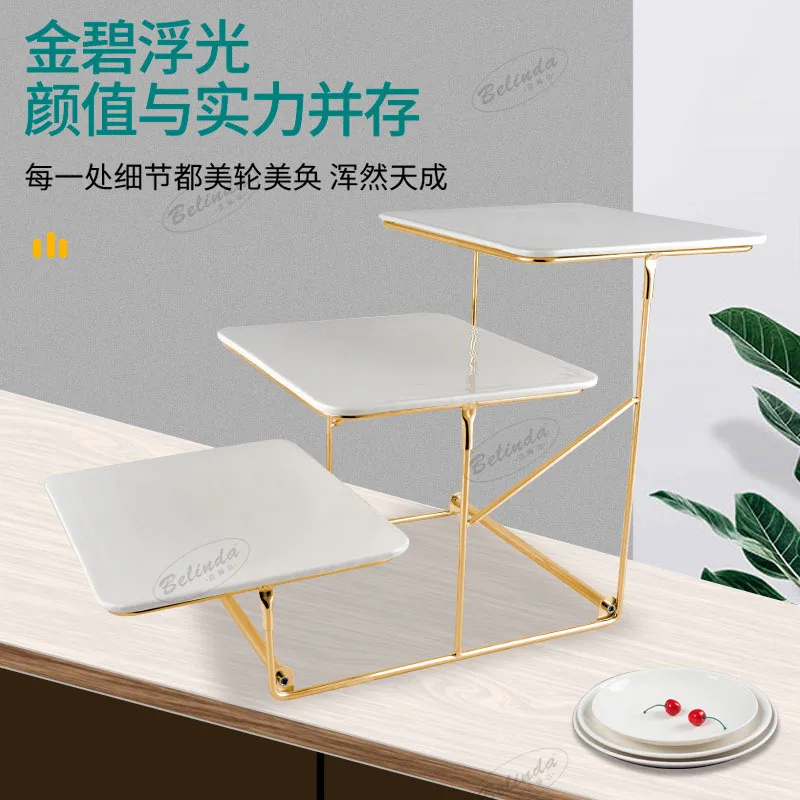 Ceramic light luxury hotel supplies wedding dessert cake rack buffet display rack fruit stainless steel table rack