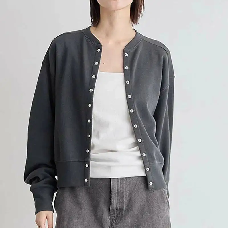 Japan Autumn Winter New Women's Sweatshirt Cardigan Baseball Jacket Women's Casual Solid Color Single-breasted Outerwear