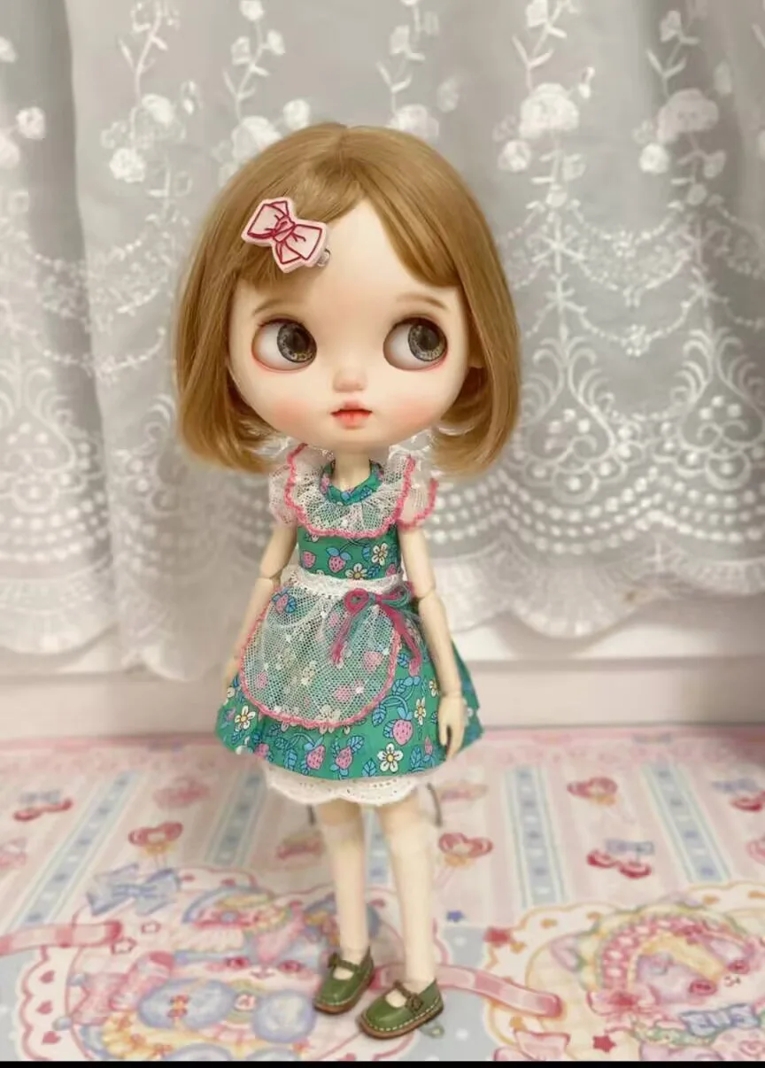 4pcs floral Blythe Green main skirt/inner skirt/apron/ Bow headband accessory 1/6 30cm(Fit for azone,Pullip,Ob22/24/26, Licca)