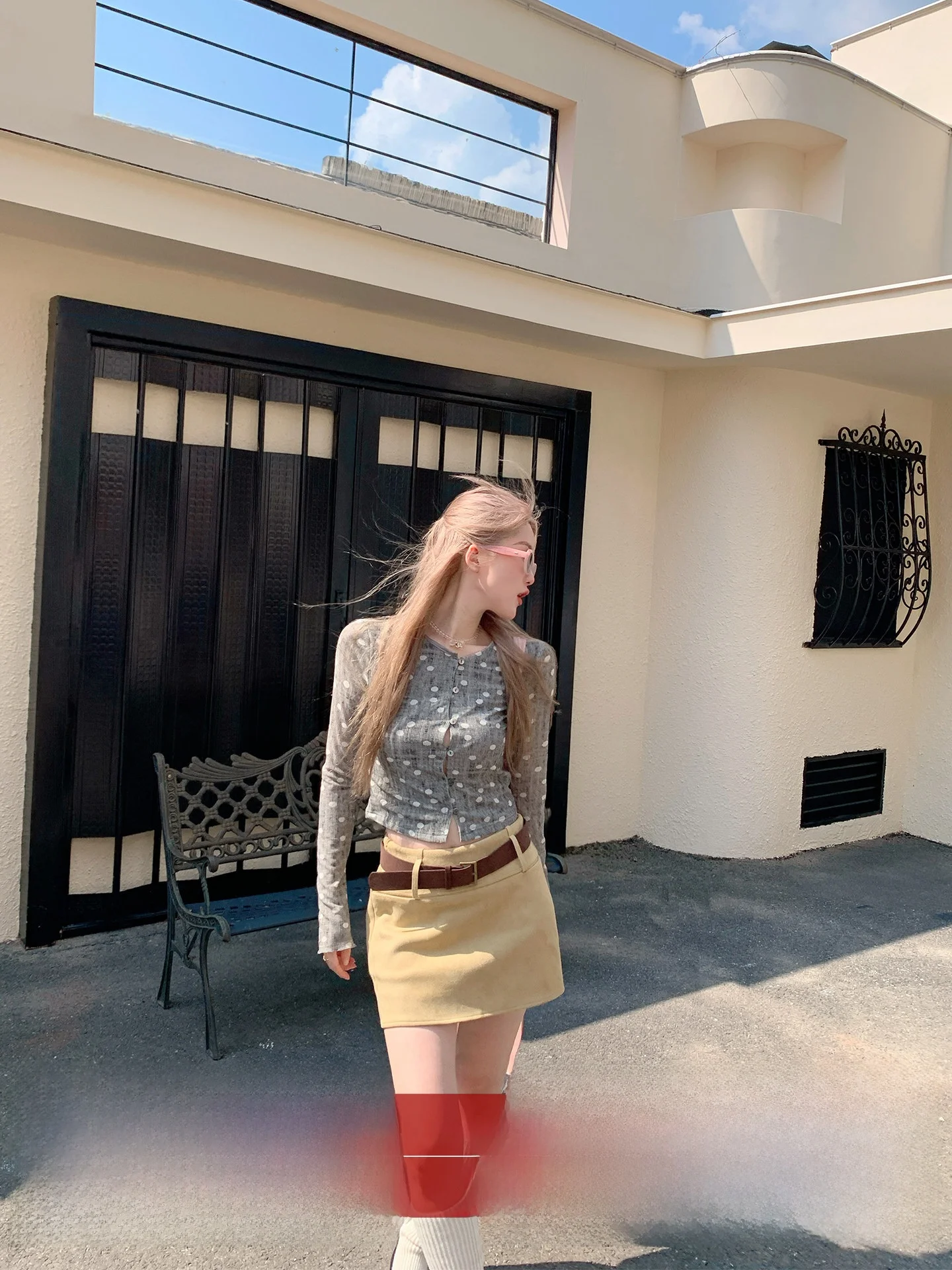 

Женский открытый кардиган в горошек, облегающий топ ort Sle Top, осень 2023, дизайн Sense, модный вязаный свитер