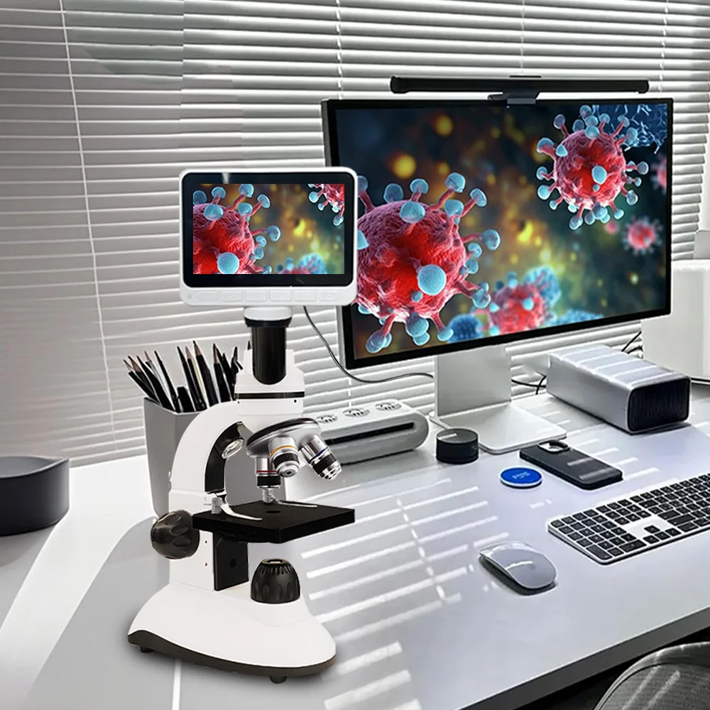 4-Inch Screen Children's Microscope with 640X Magnification, LED Light & Computer Connection for Science Education